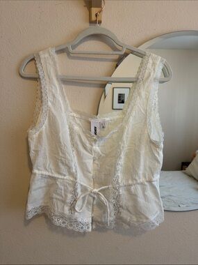 White Lace Tie-Front Tank Top